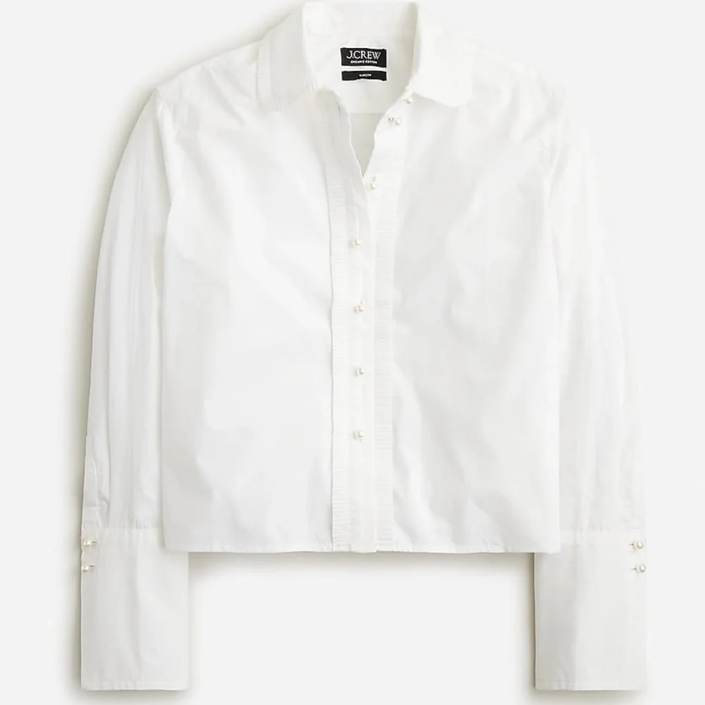 NWT J.Crew cropped garçon shirt with pearl buttons in white ruffle
